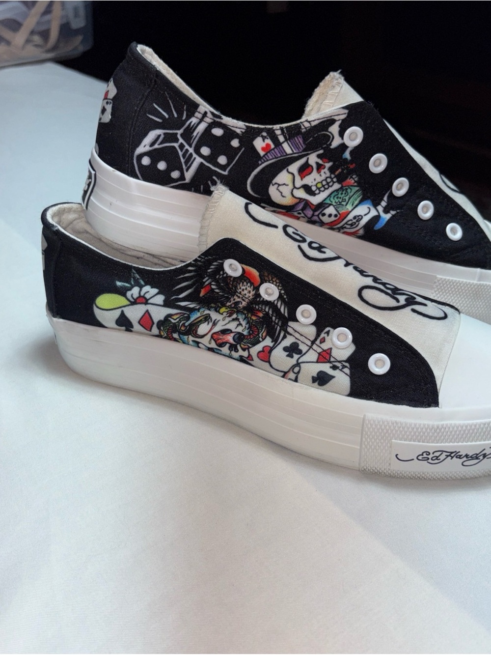 Ed Hardy Black and White Slip-On Graphic Athletic Sneakers - Picture 10 of 13